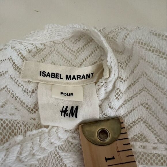 Isabel Marant H&M Lace Blouse Top White Size 2 Sheer Mesh Bridal Victorian Fairy - Picture 6 of 8